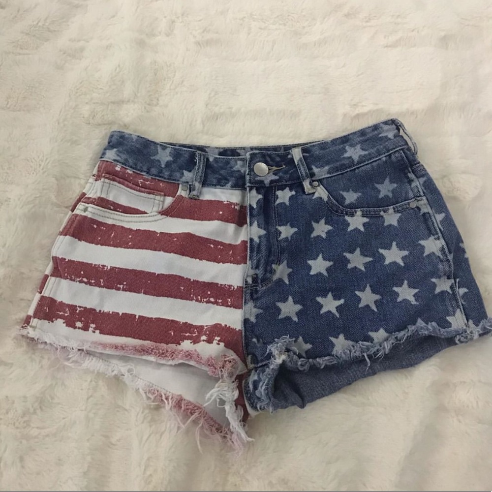 America themed denim shorts